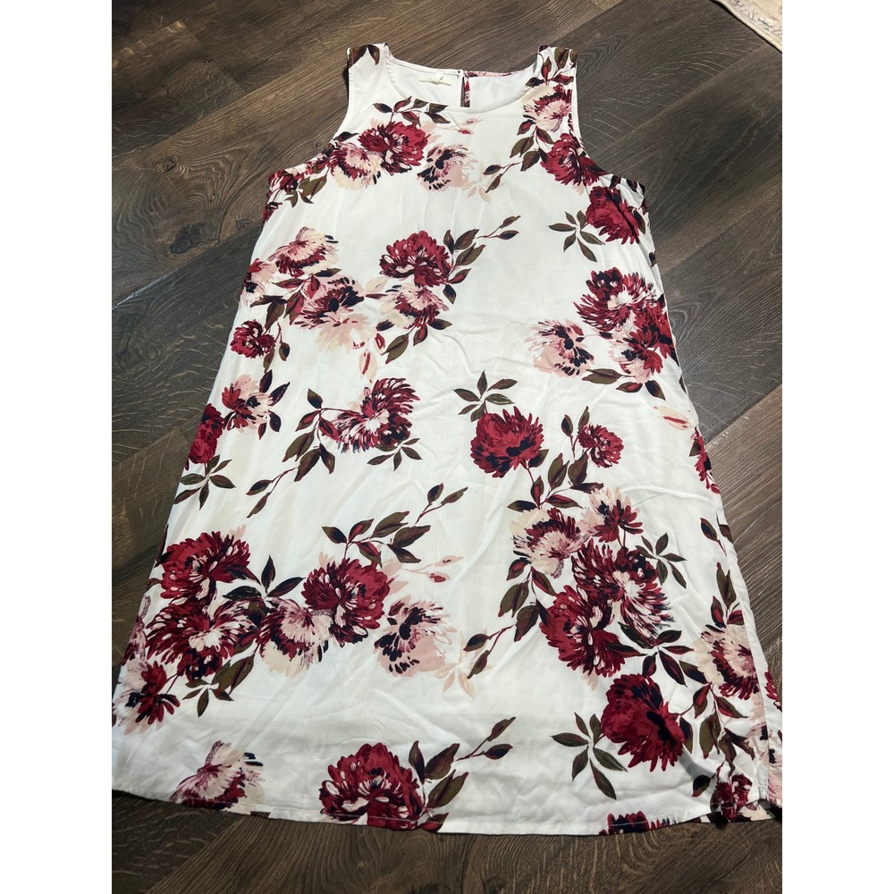 Maurices Womens Large Floral Sleeveless Shift Dress White Burgundy Pink L